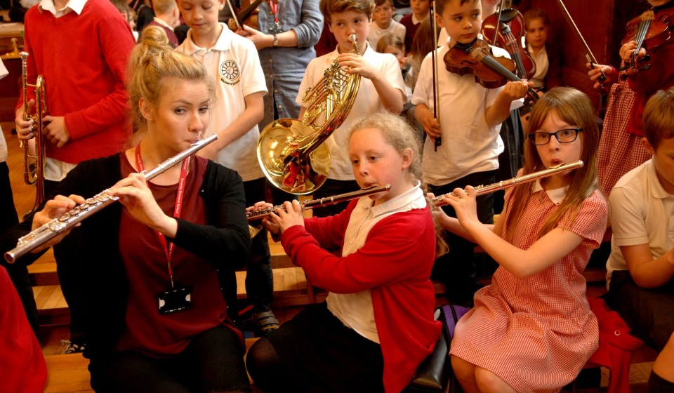 Beverley schools workshop with NCEM flautist Jenni Cohen and primary school youngsters